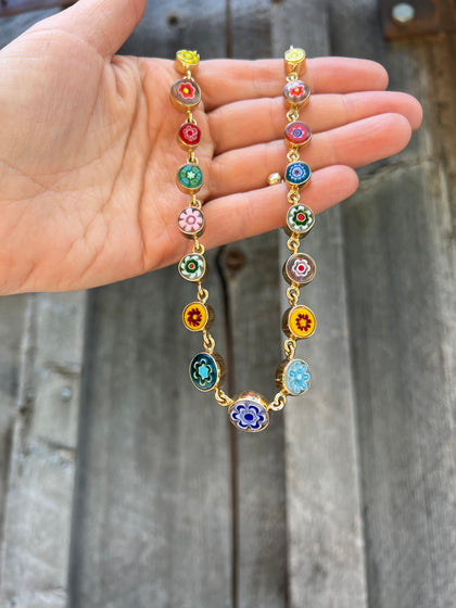 Millefiori Glass Flower Necklace in Gold Alchemia