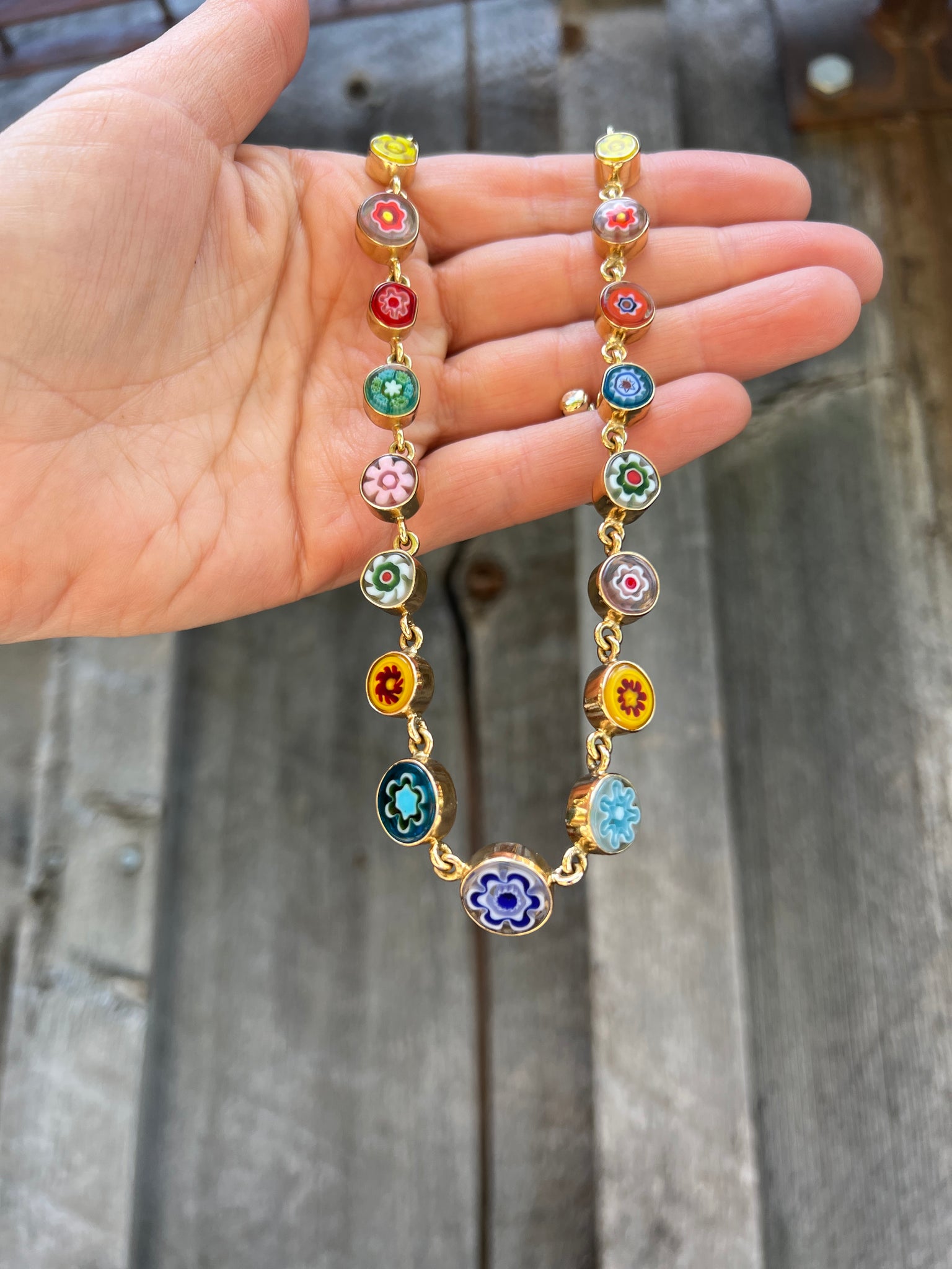 Millefiori Glass Flower Necklace in Gold Alchemia #150