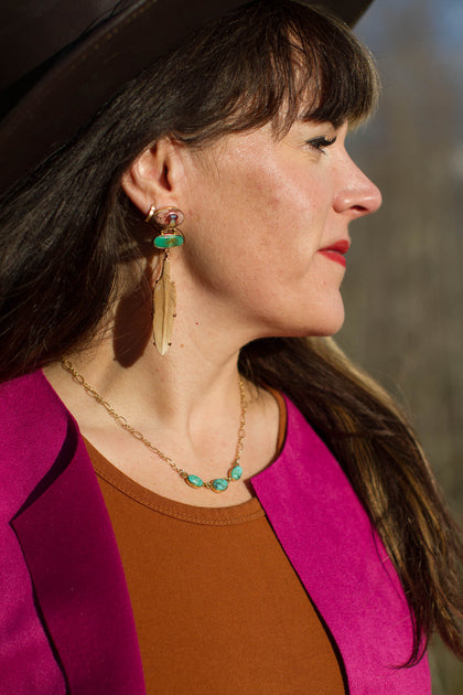 Triple Turquoise Necklace with Gold Fill Paperclip Chain