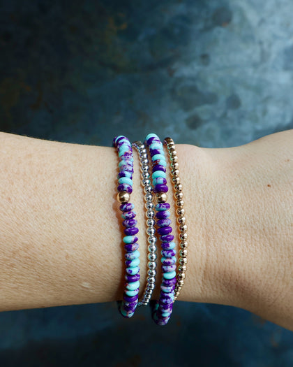 Winter Thaw  Purple Mojave Turquoise Gold Fill Bead Stretch Bracelet