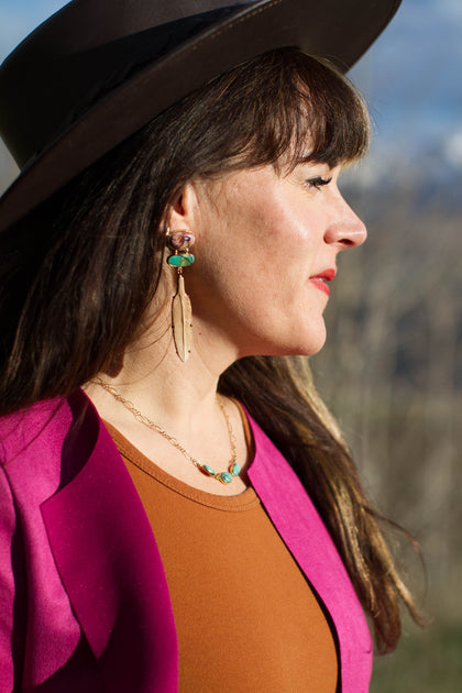 Boheme Feather Earring with Carved Bone & Turquoise with Gold Alchemia