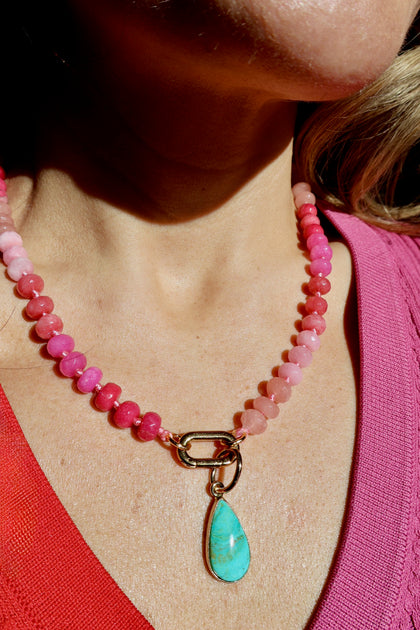 Charm Clasp Pink Knotted Necklace
