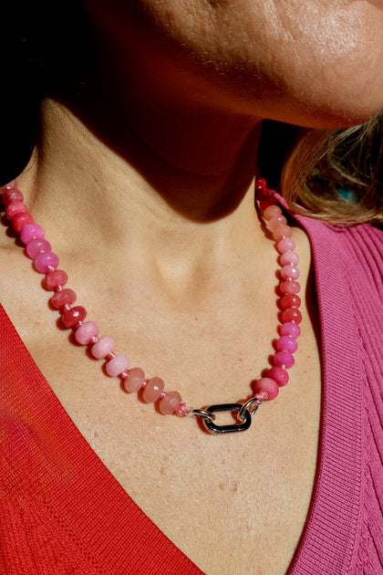 Charm Clasp Pink Knotted Necklace