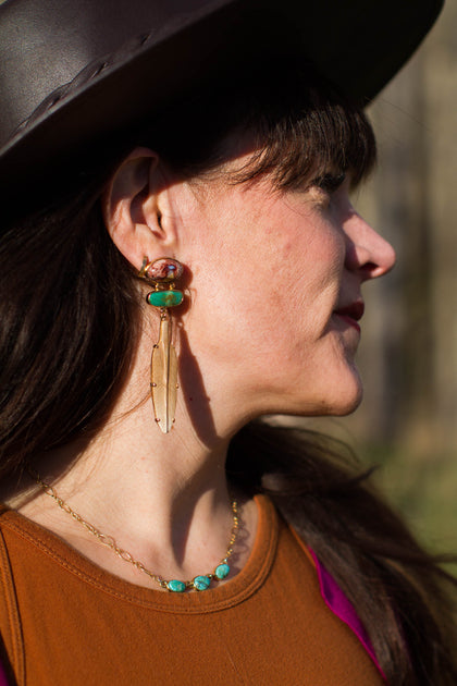 Triple Turquoise Necklace with Gold Fill Paperclip Chain