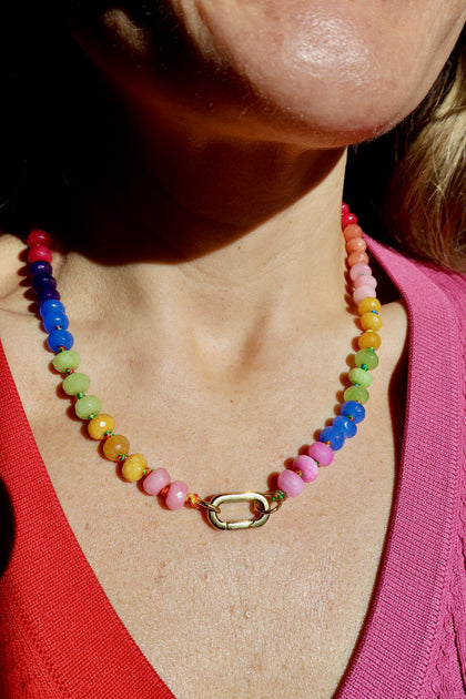 Charm Clasp Rainbow Knotted Necklace
