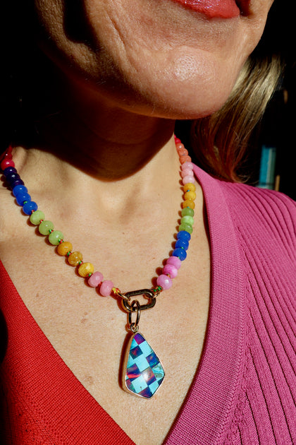 Charm Clasp Rainbow Knotted Necklace