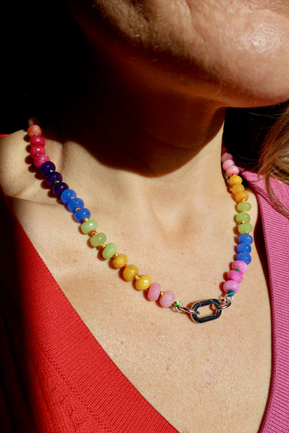 Charm Clasp Rainbow Knotted Necklace