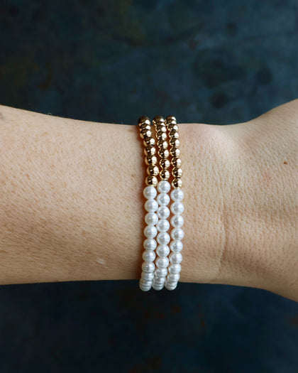 Winter Thaw  Half Pearl & Half Gold Fill Color Block Beaded Stretch Bracelet