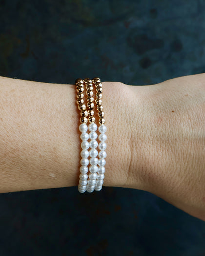 Winter Thaw  Half Pearl & Half Gold Fill Color Block Beaded Stretch Bracelet