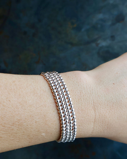 Sterling Silver Beaded Stretch Bracelet for Layering & Stacking