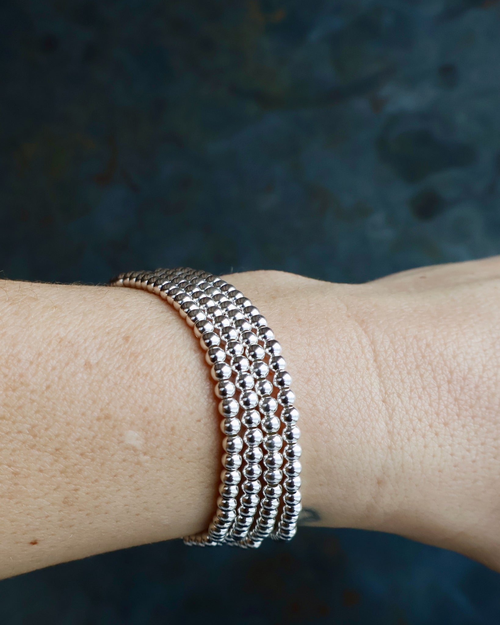 Winter Thaw  Sterling Silver Beaded Stretch Bracelet for Layering & Stacking