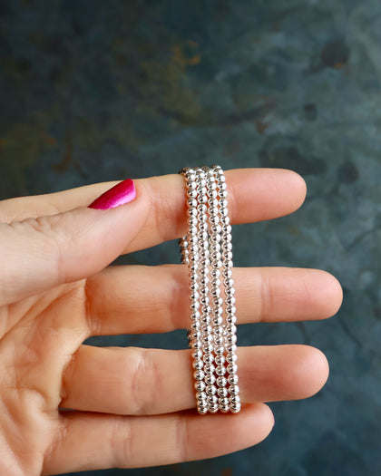 Sterling Silver Beaded Stretch Bracelet for Layering & Stacking