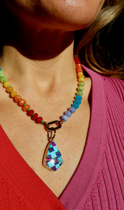 Aurora Opal Checkerboard Pendant Charm