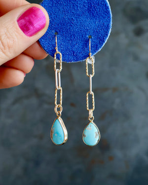 Turquoise Drip Earrings with Gold Fill & Silver Paper Clip Chain