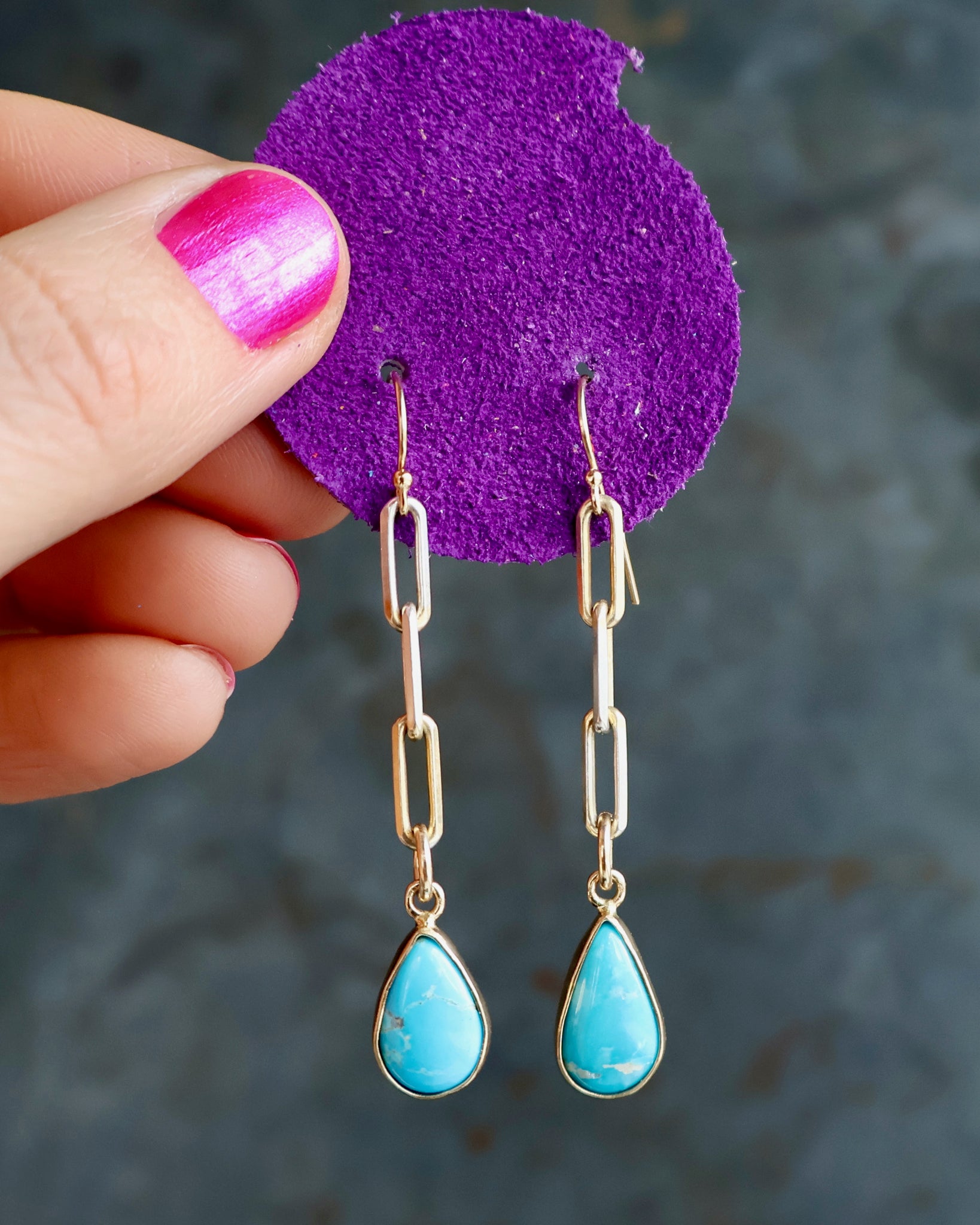 Turquoise Drip Earrings with Gold Fill & Silver Paper Clip Chain