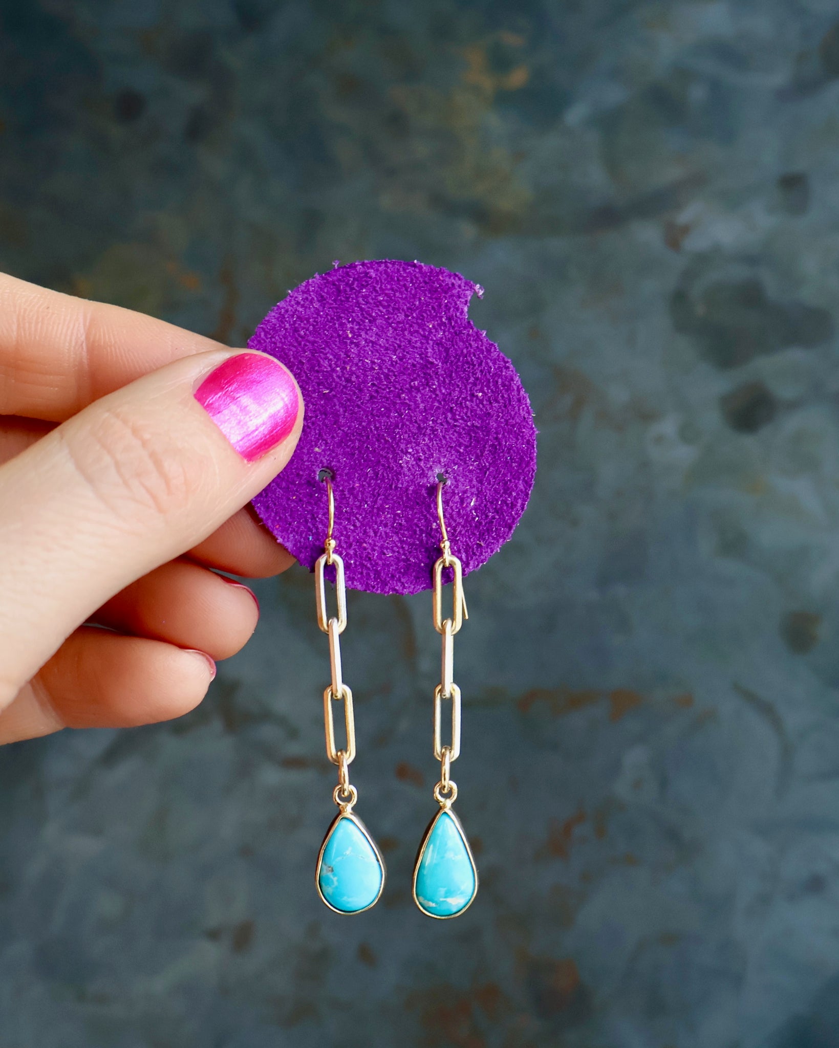 Turquoise Drip Earrings with Gold Fill & Silver Paper Clip Chain