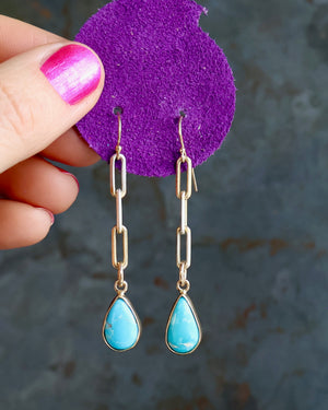 Turquoise Drip Earrings with Gold Fill & Silver Paper Clip Chain