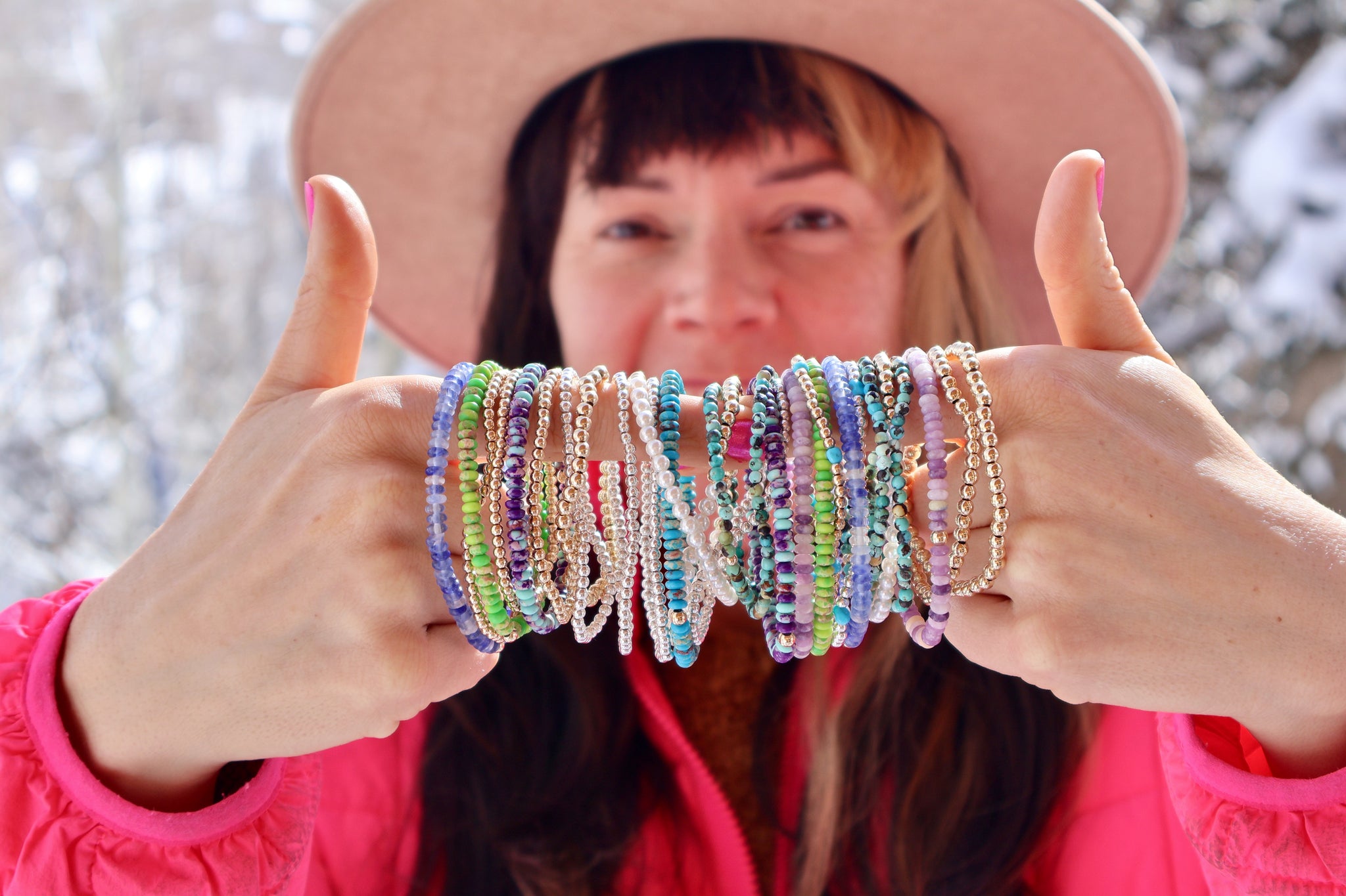 Winter Thaw Gold Fill or Sterling Silver with Turquoise Beaded Stretch Bracelet for Layering & Stacking