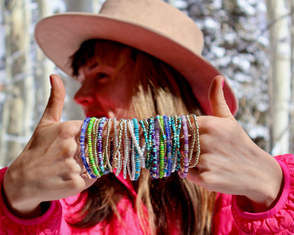 Winter Thaw  Gaspiete & Gold Fill Bead Stretch Bracelet