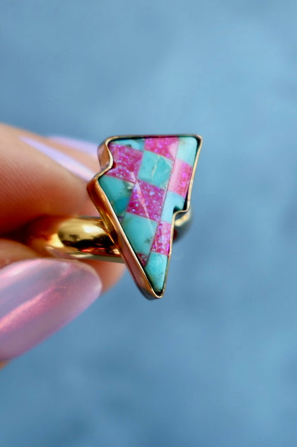 Opal Checkerboard Bolt Ring in  Gold Alchemia