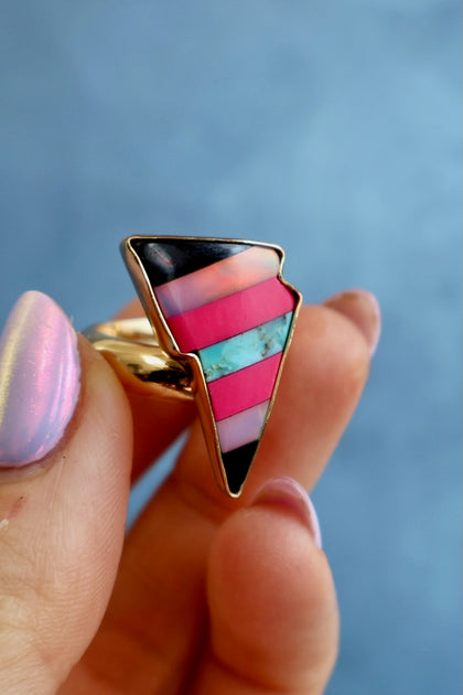 Opal Stripe Bolt Ring in  Gold Alchemia