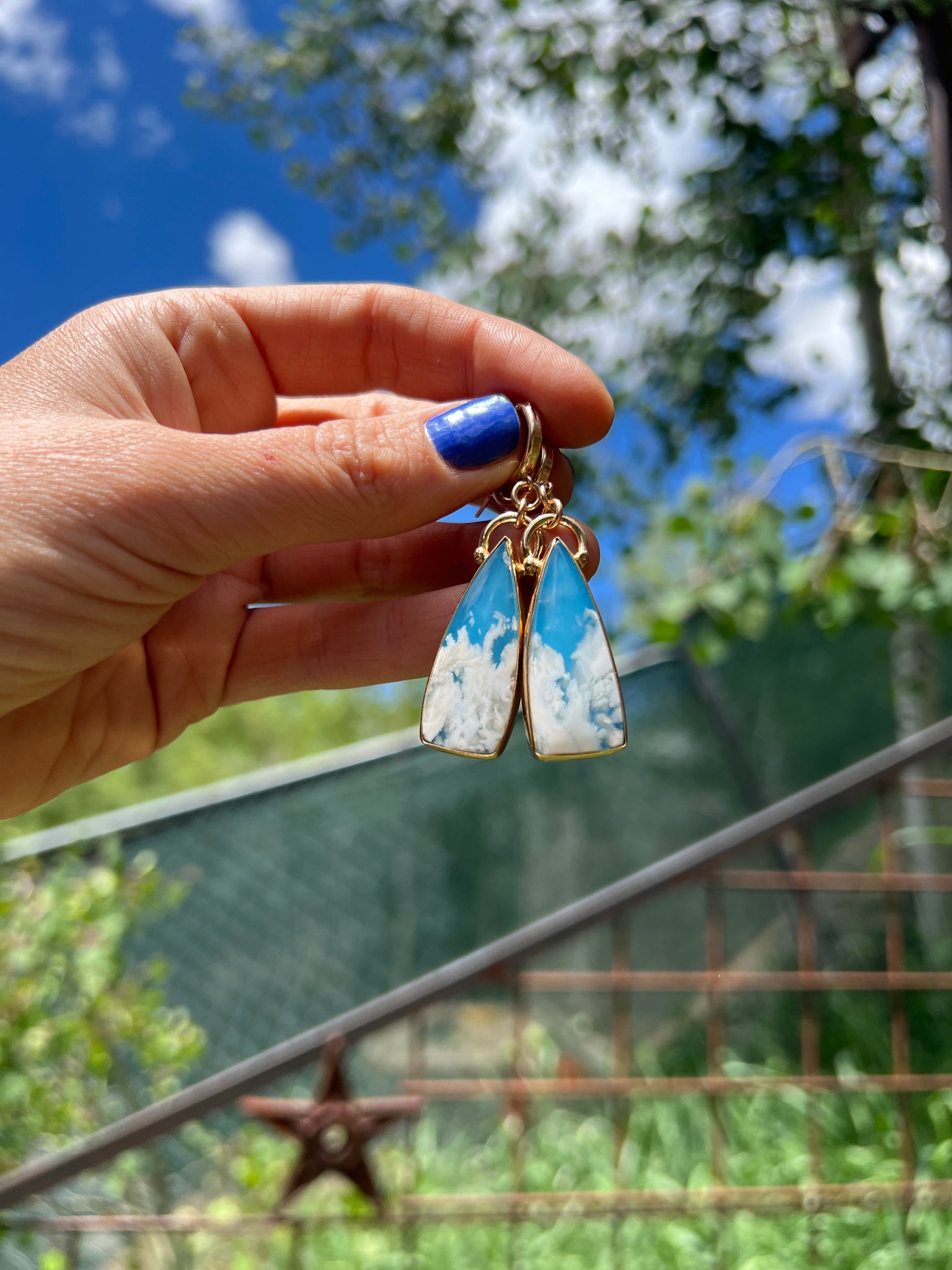 Cloud Plume Agate Earring #198