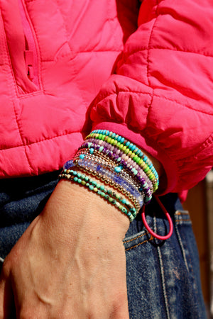 Winter Thaw Gold Fill or Sterling Silver with Turquoise Beaded Stretch Bracelet for Layering & Stacking