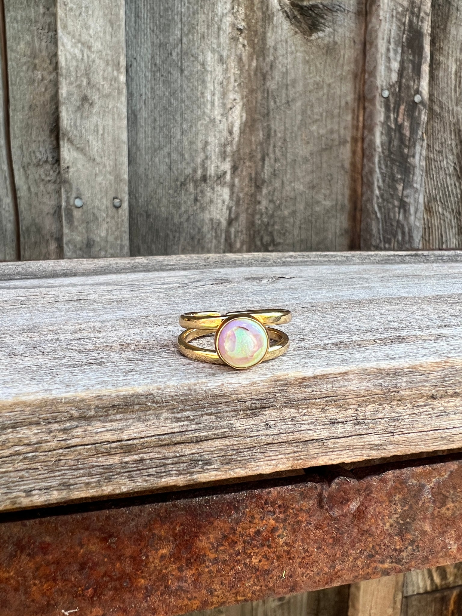 Sterling Opal Double Band Ring in Gold Alchemia #111