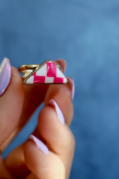 Hot Pink & White Checkerboard Ring