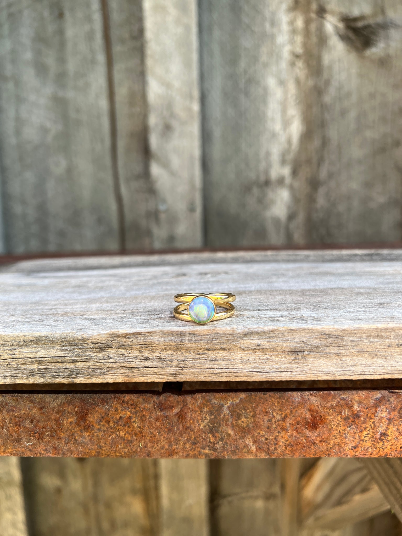 Sterling Opal Double Band Ring in Gold Alchemia #114