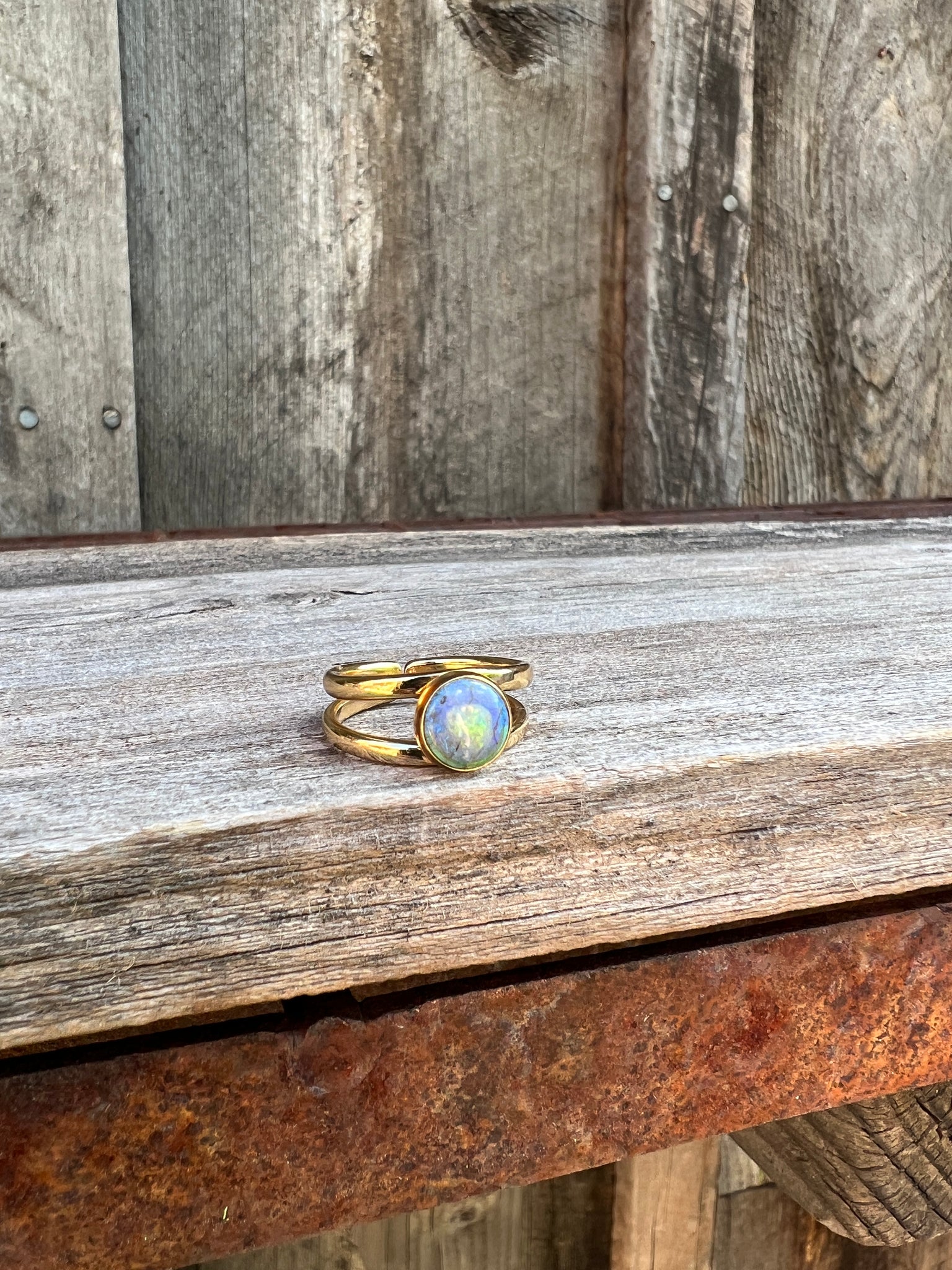 Sterling Opal Double Band Ring in Gold Alchemia #114