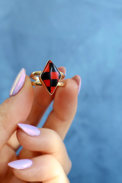 Red & Black Checkerboard Ring