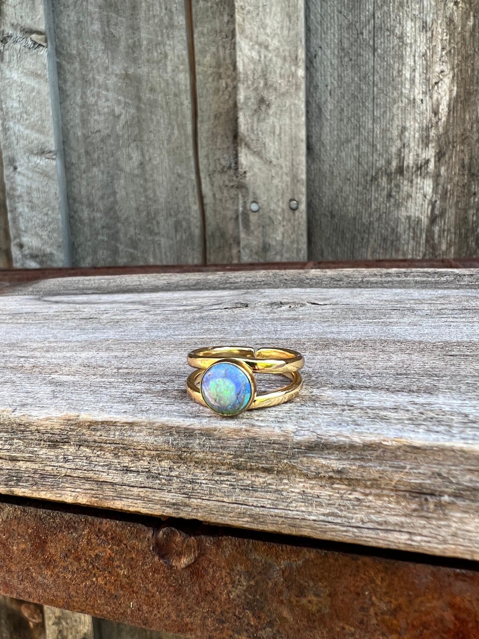 Sterling Opal Double Band Ring in Gold Alchemia #114