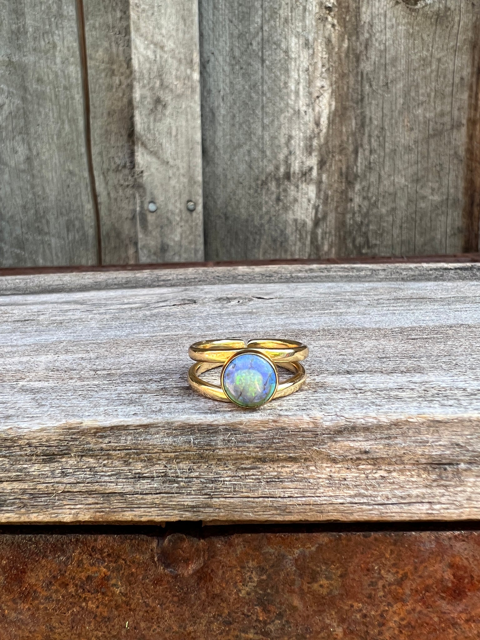 Sterling Opal Double Band Ring in Gold Alchemia #114