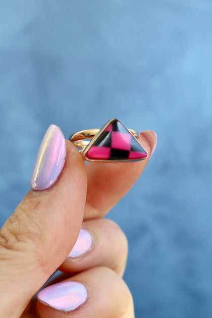Hot Pink & Black Checkerboard Ring