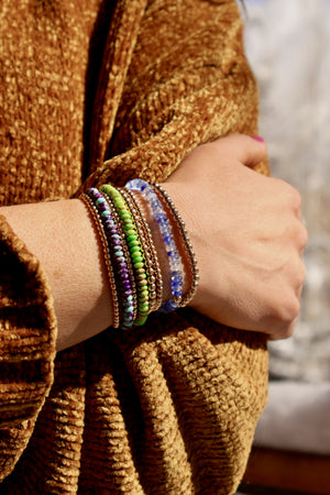 Winter Thaw  Colorblock Half Gold Fill Hald Gaspiete & Gold Fill Bead Stretch Bracelet