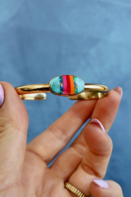 Aurora Opal & Turquoise Stripe Cuff Bracelet
