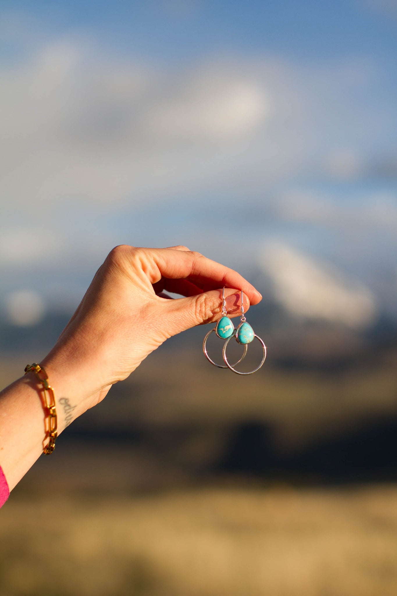 Turquoise & Sterling Silver Hoop Earrings B23
