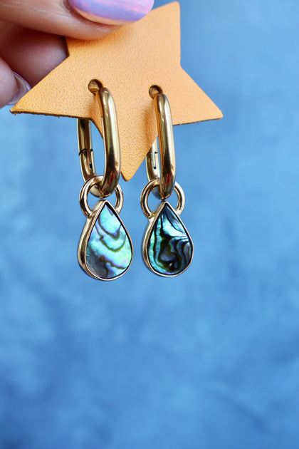 Abalone Charm Hoop Earrings Two in One