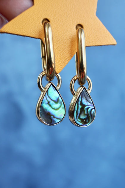 Abalone Charm Hoop Earrings Two in One
