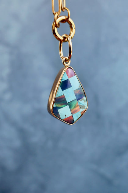 Aurora Opal Checkerboard Pendant Charm