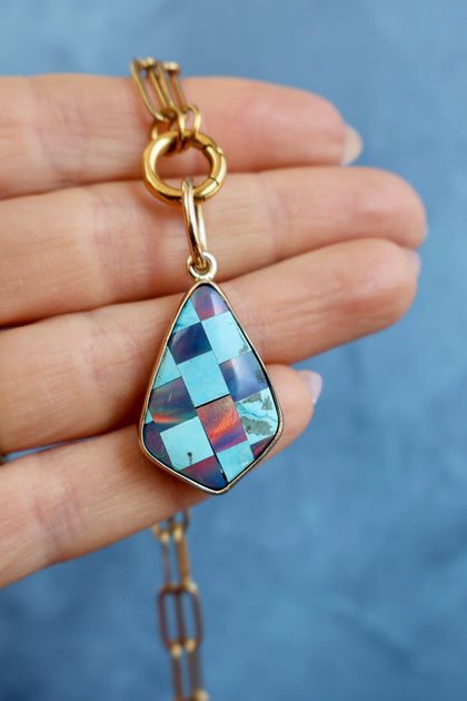 Aurora Opal Checkerboard Pendant Charm