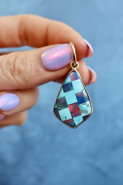Aurora Opal Checkerboard Pendant Charm