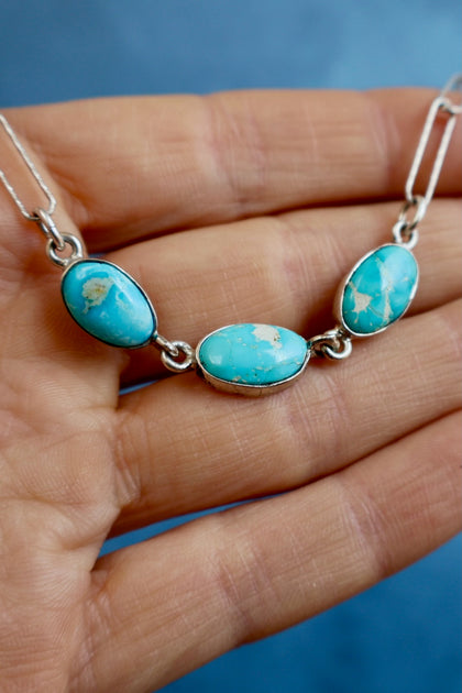 Blue Ridge Turquoise Triple Stone Necklace Sterling Silver