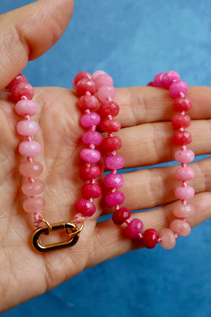 Charm Clasp Pink Knotted Necklace