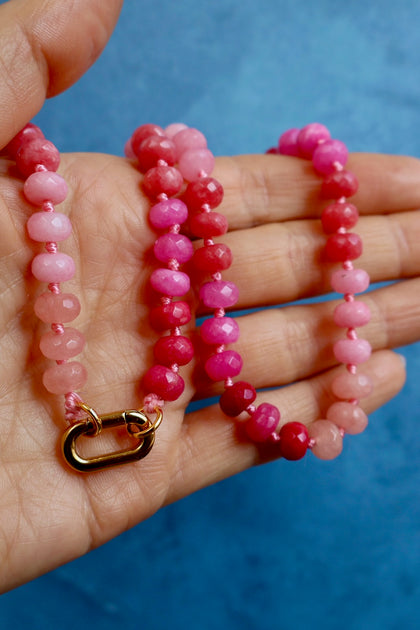 Charm Clasp Pink Knotted Necklace