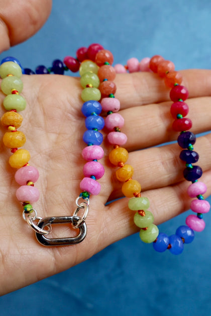 Charm Clasp Rainbow Knotted Necklace
