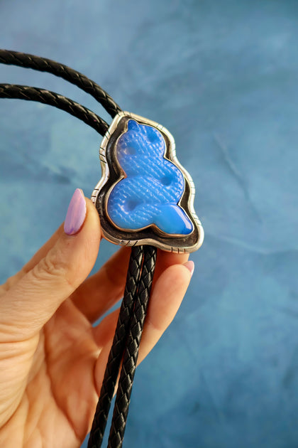 Snake Bolo on Black Leather Sterling Silver