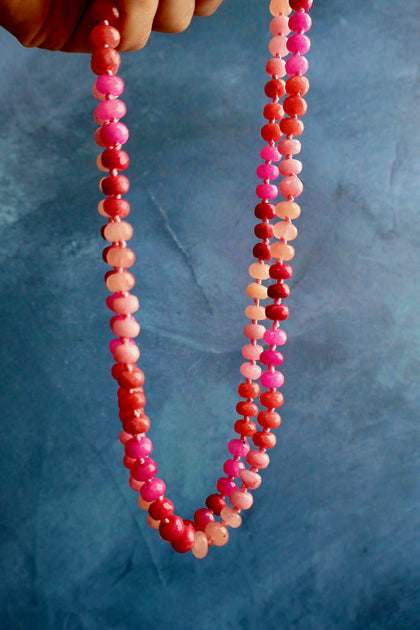 Charm Clasp Pink Knotted Necklace