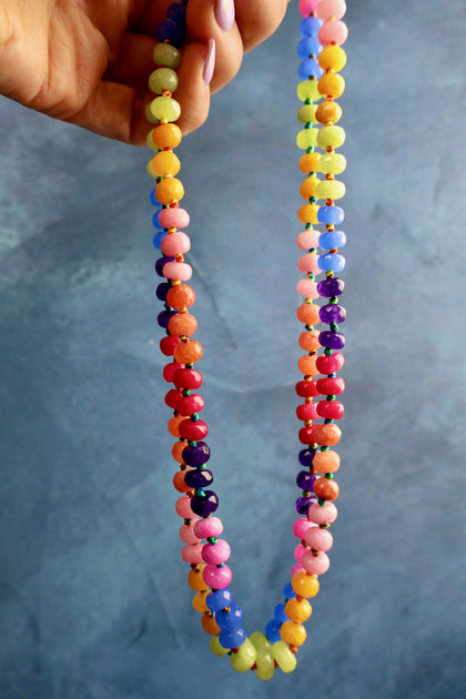 Charm Clasp Rainbow Knotted Necklace
